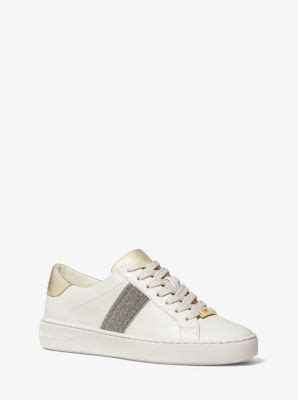 michael kors irving lace up zilver|Irving Glitter and Leather Stripe Sneaker .